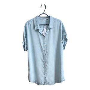 NWT Soft Surroundings Je Veux Tencel Shirt Size Large Light Denim Tunic Length